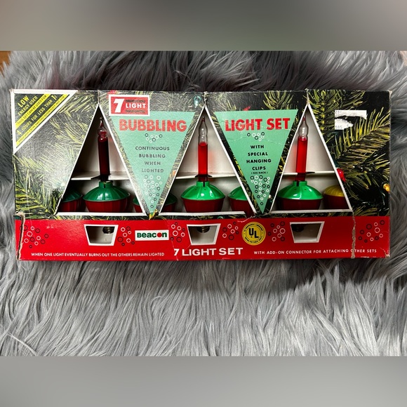 Bubble Lights Christmas Boxed Set Vintage 7 Red Beacon no clips - Picture 2 of 8